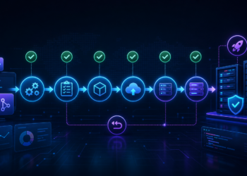 Minh họa pipeline CI/CD từ commit đến deploy cho team nhỏ
