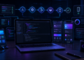 Minh họa môi trường phát triển React Native với laptop, Android emulator và iOS simulator