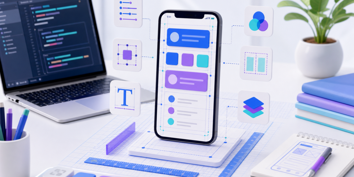 Minh hoạ style và layout trong React Native với màn hình mobile, spacing và typography